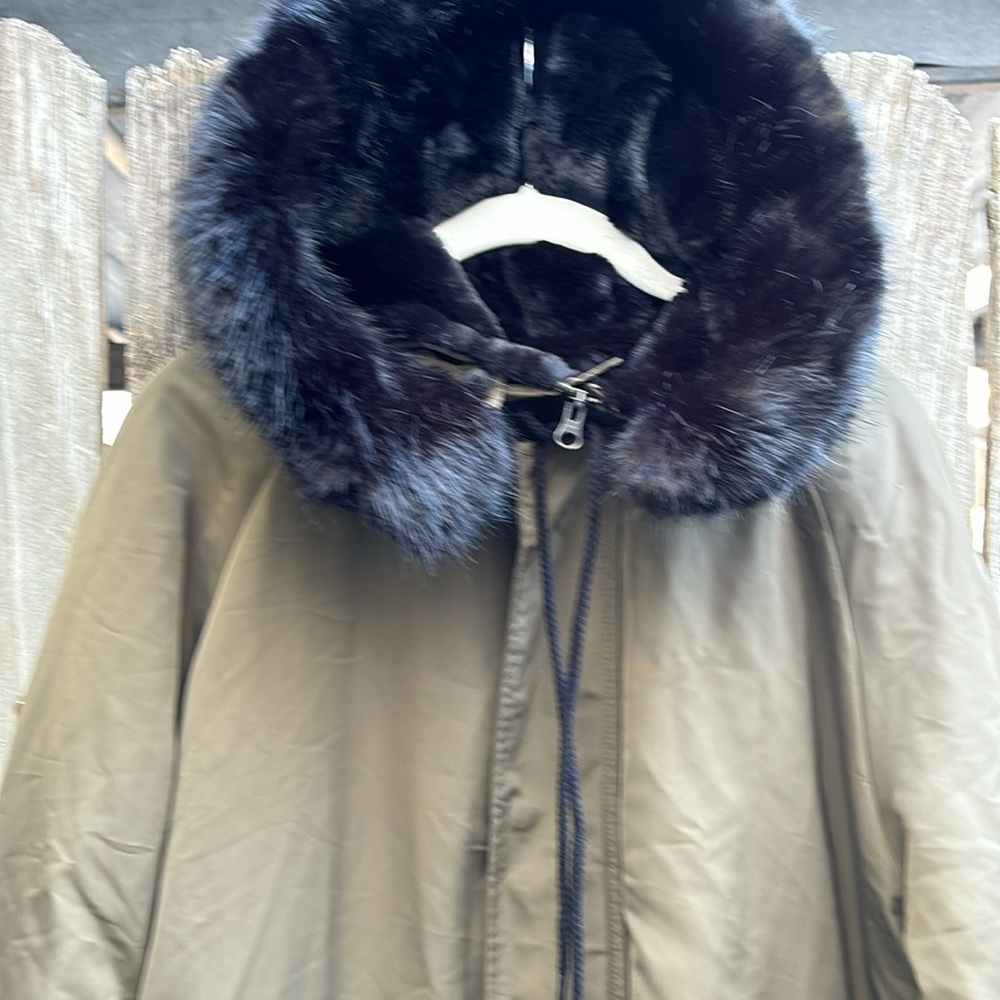 Dylan Tara Zip Up Front Jacket Coat w Black Faux Fur Hoodie Women’s Size Small - Picture 2 of 11